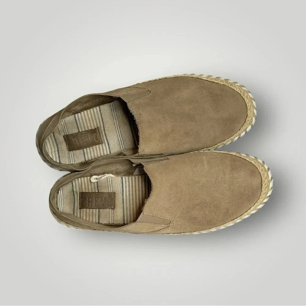 Crevo Skyla Palm Espadrille Deck Shoes Suede Slip On Loafers Tan